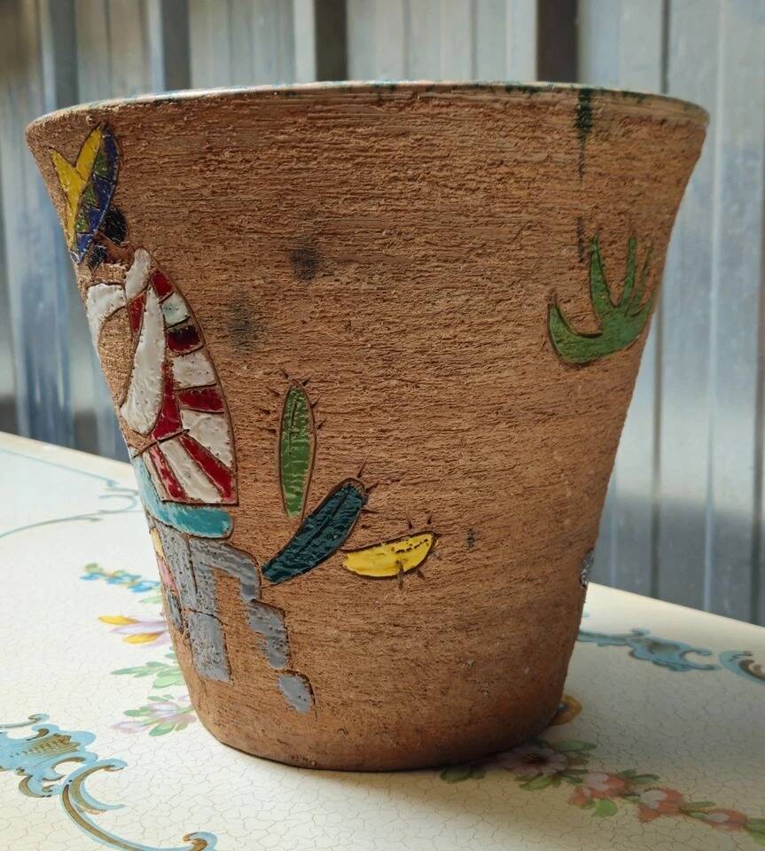 Glazed ceramic cache-pot with Mexican decoration – Art Deco – 20th century