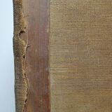 Large painting farm on pond old 19th century signature oil on linen canvas