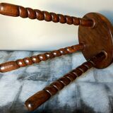 Vintage tripod stool in solid wooden twisted feet