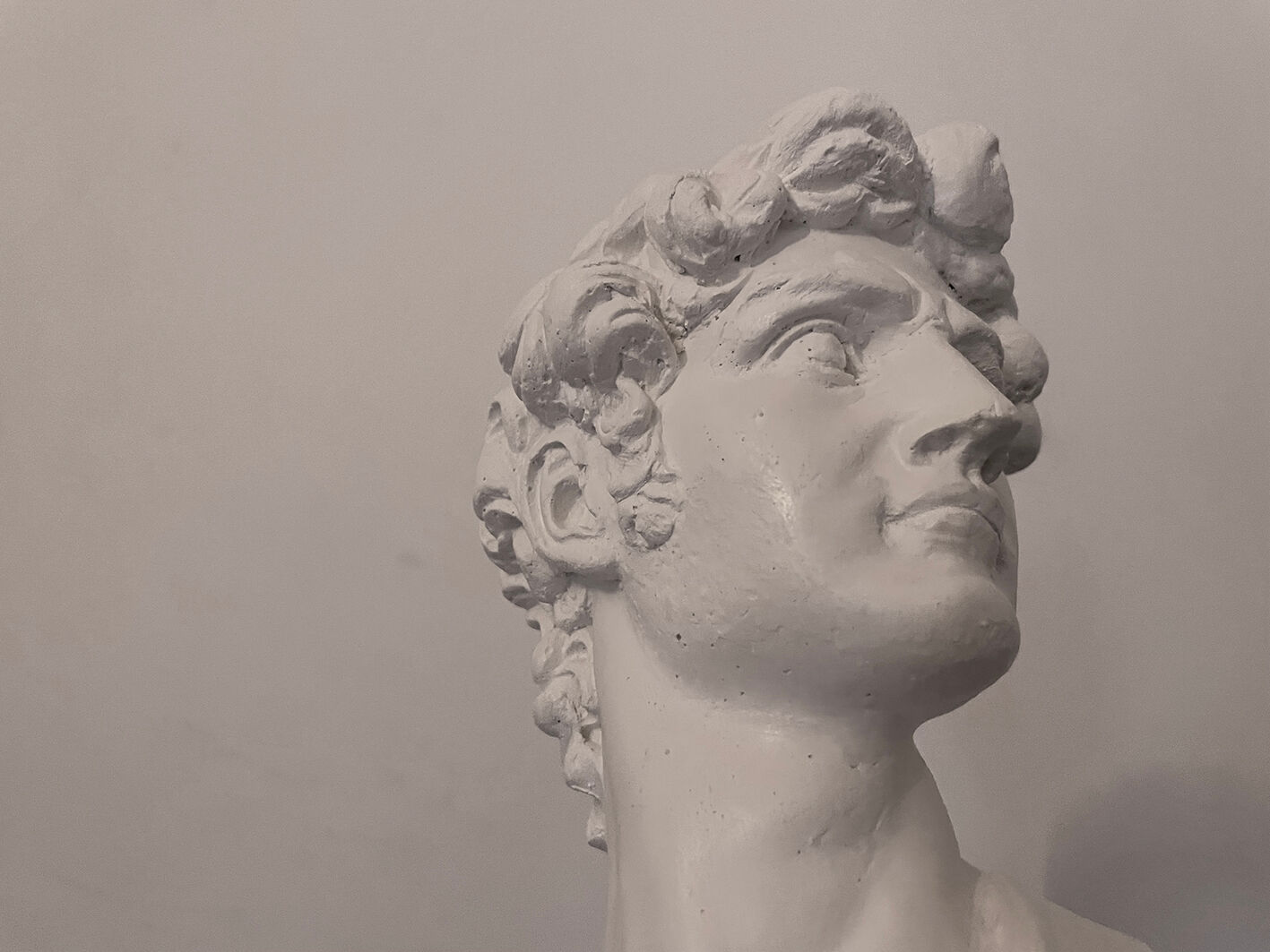 Head David in white plaster Roman Greek sculpture