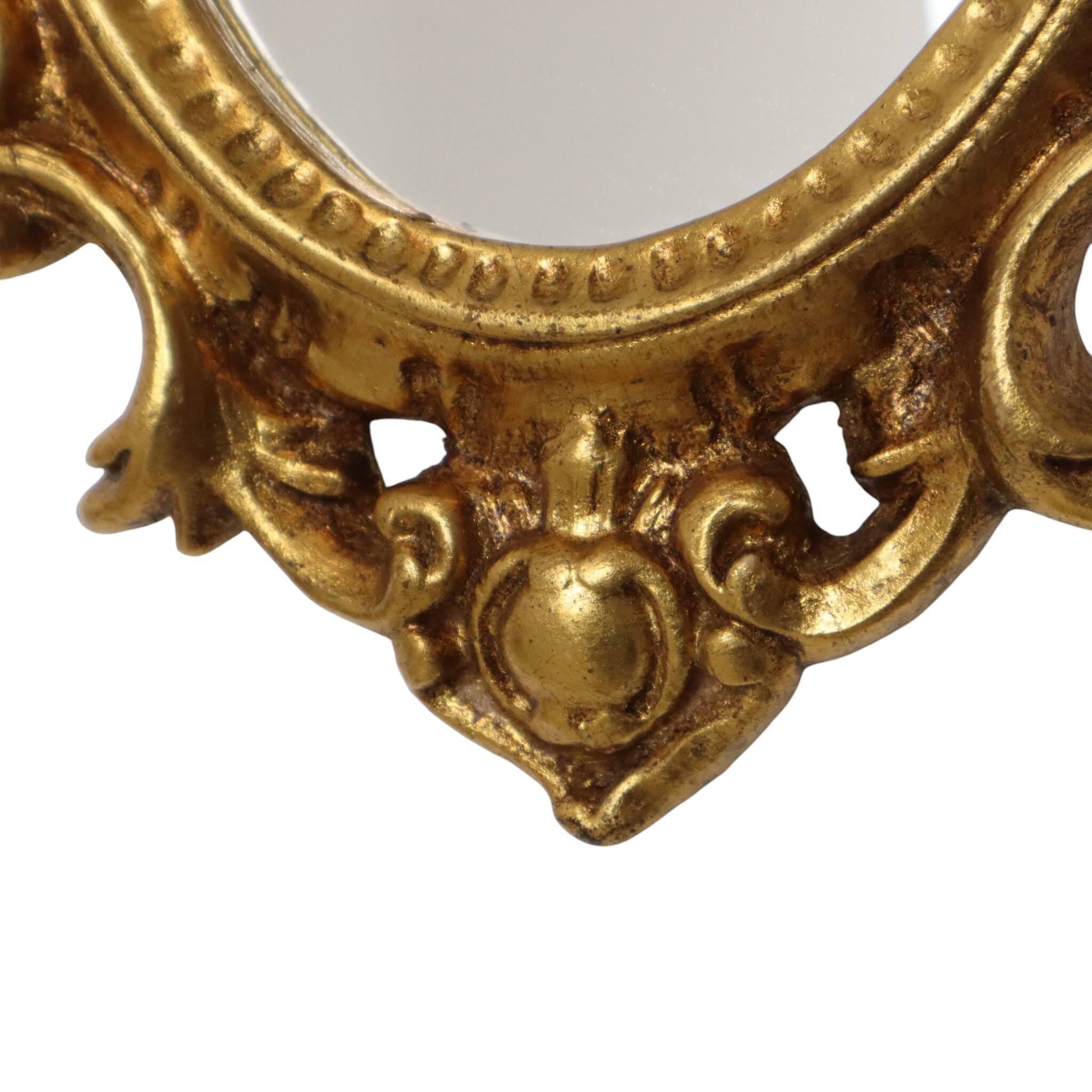 Small French Crested Mirror, Gold Leaf Gilt, Baroque Style, 35 cm