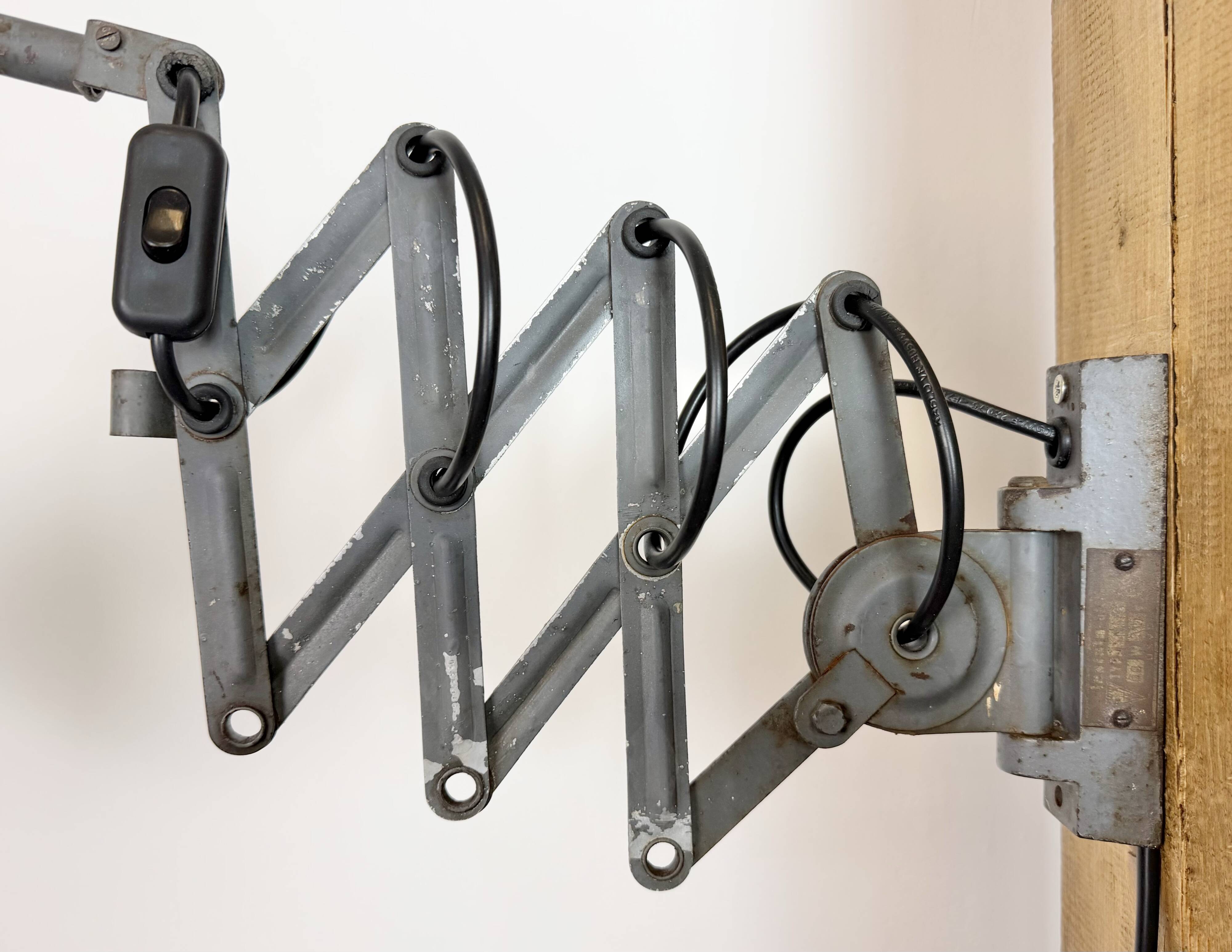 Grey Industrial Gooseneck Scissor Wall Lamp from Elektroinstala, 1960s