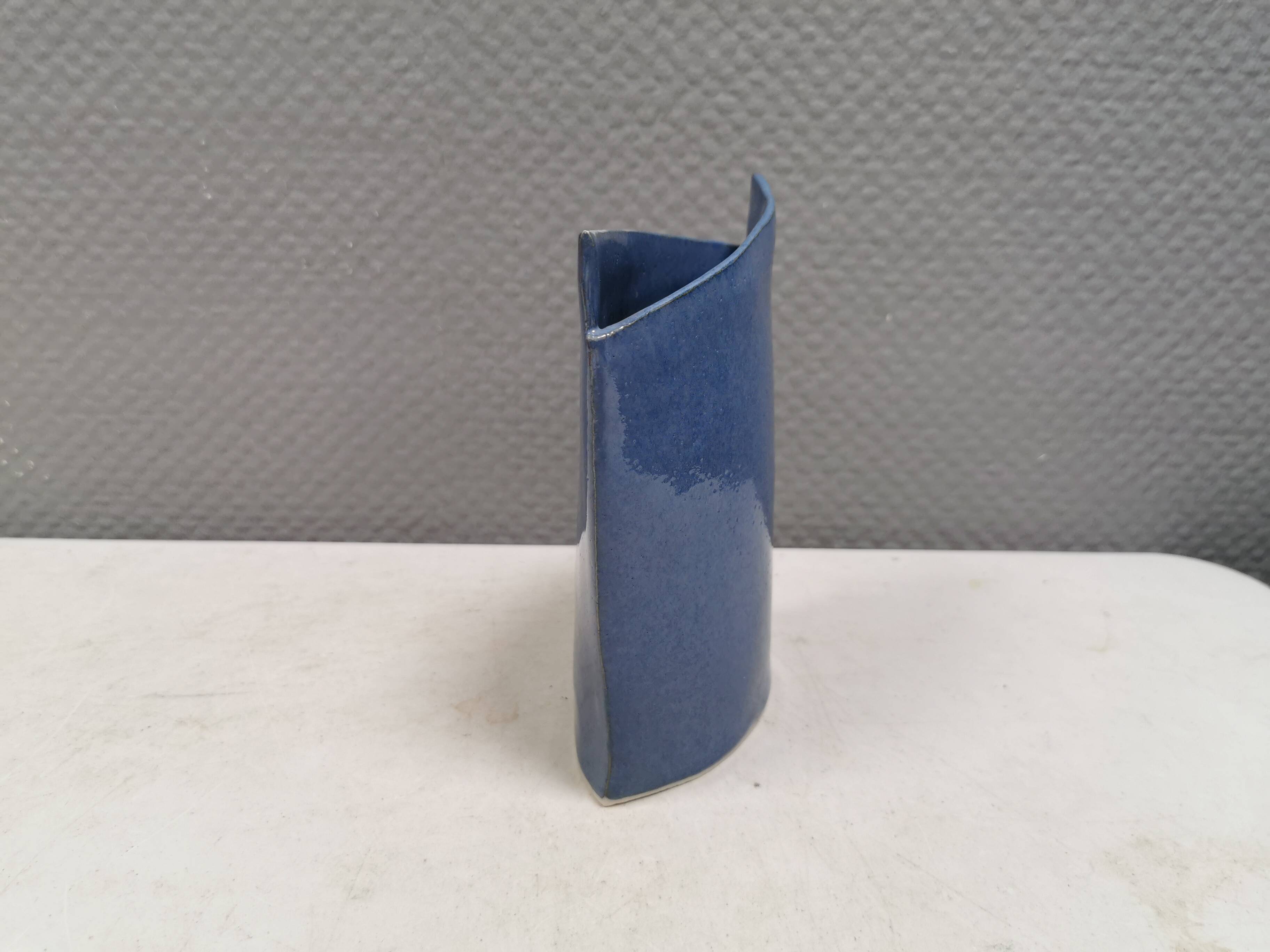Handmade earthenware vase, with a beautiful light blue glaze. Denmark 1980s
