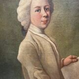 Portrait ancien français non signé d'un jeune homme tenant une lettre, encadré