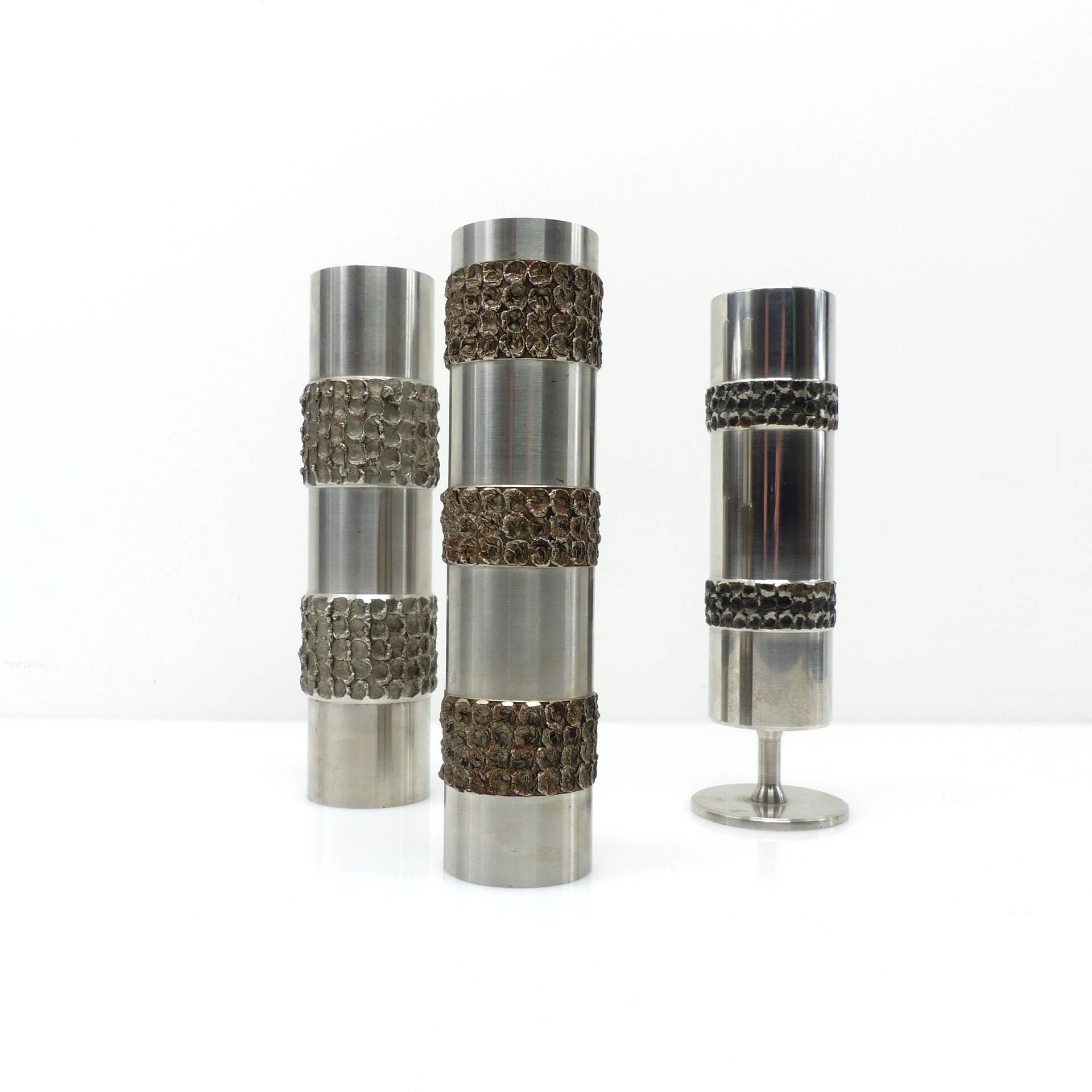 Set of three brutalist metal vases by BMF – Germany, 1970s