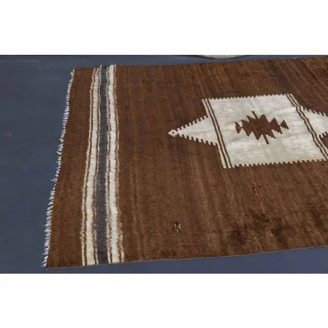 Vintage Turkish Hand-Knotted Wool Cotton Brown Kilim Area Rug 148x198