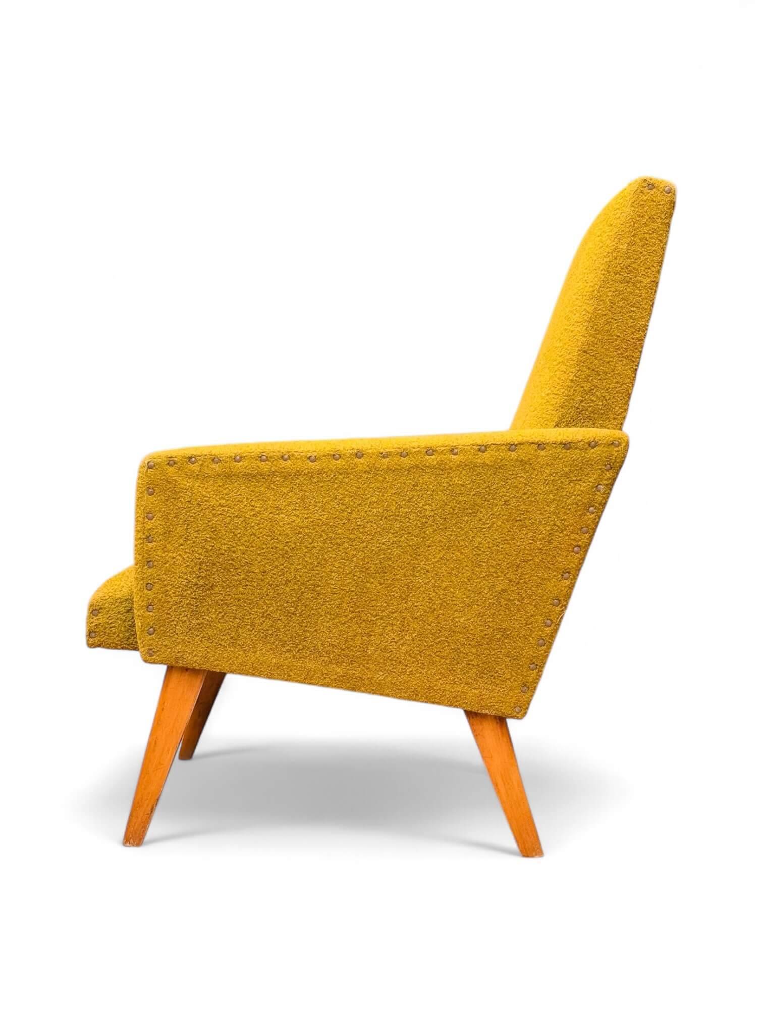 Vintage 60s armchair in cumin yellow terry fabric