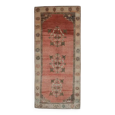 Tapis couloir vintage turc Oushak fait main en coton et laine rose 163x370