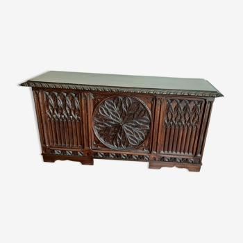 Wooden chest neo-Gothic sculptures and rose windows