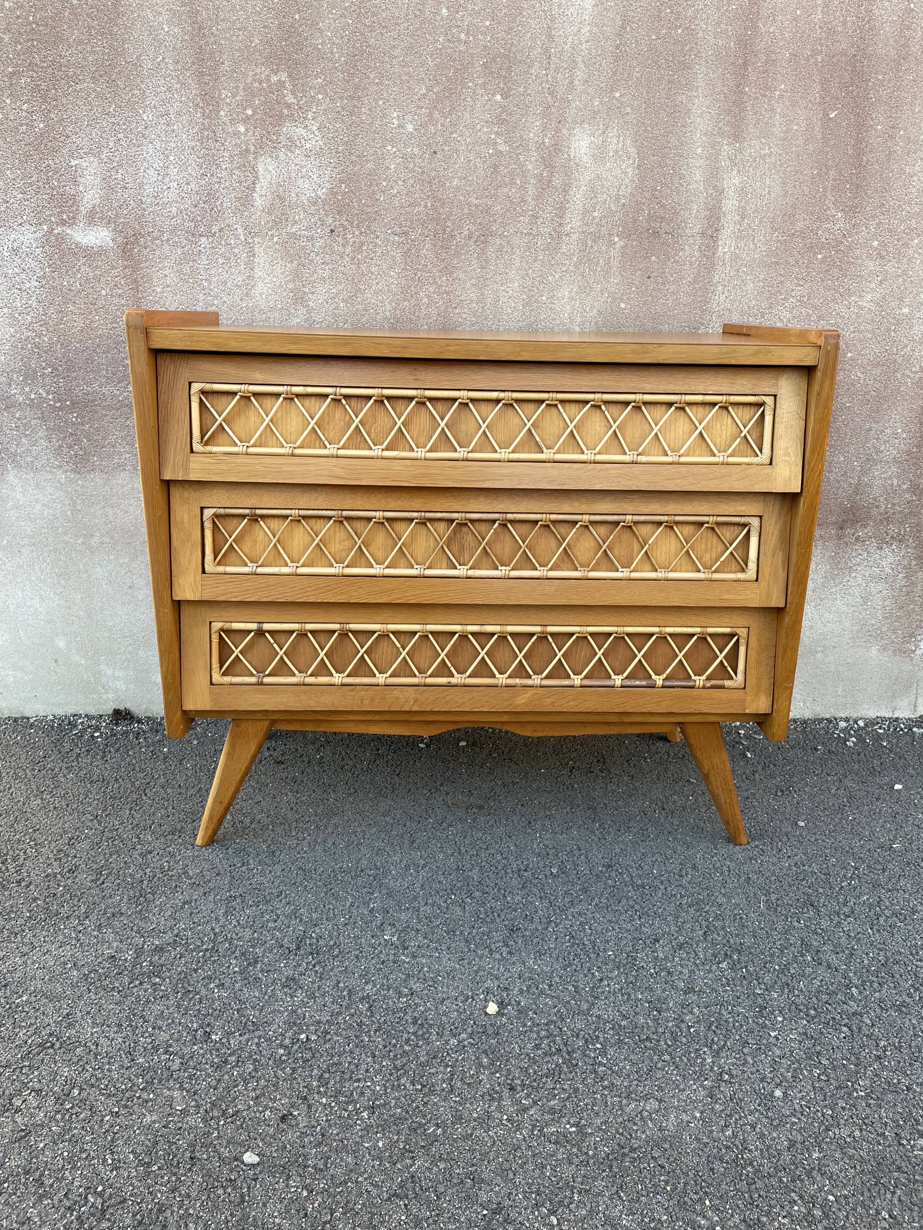 Commode bois et rotin