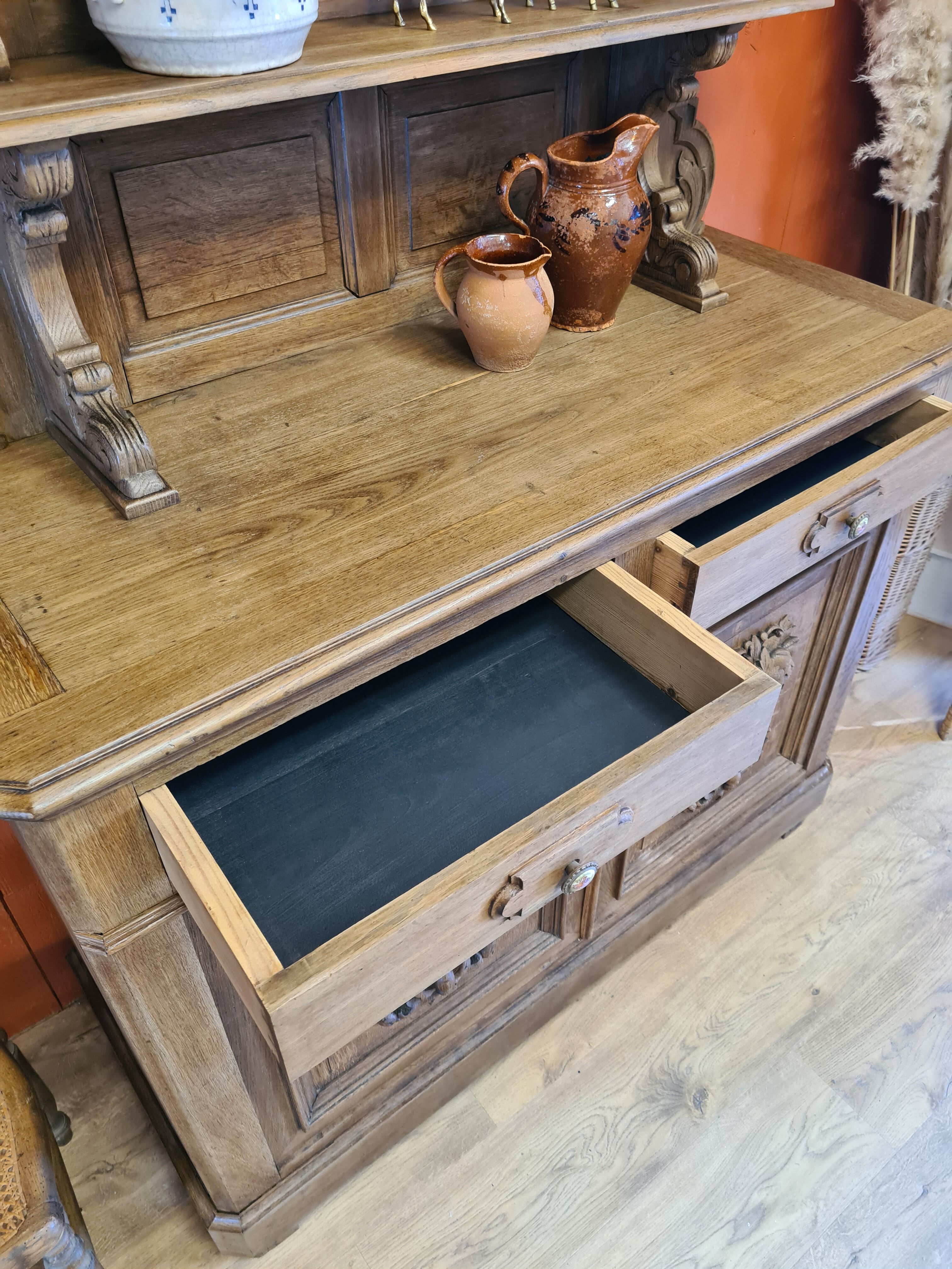 Saint Hubert oak cabinet with sculptures completely renovated