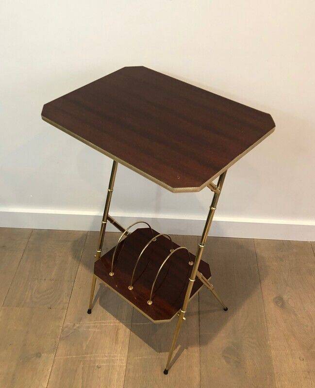 Mahogany and gold metal stool in faux-bamboo style.