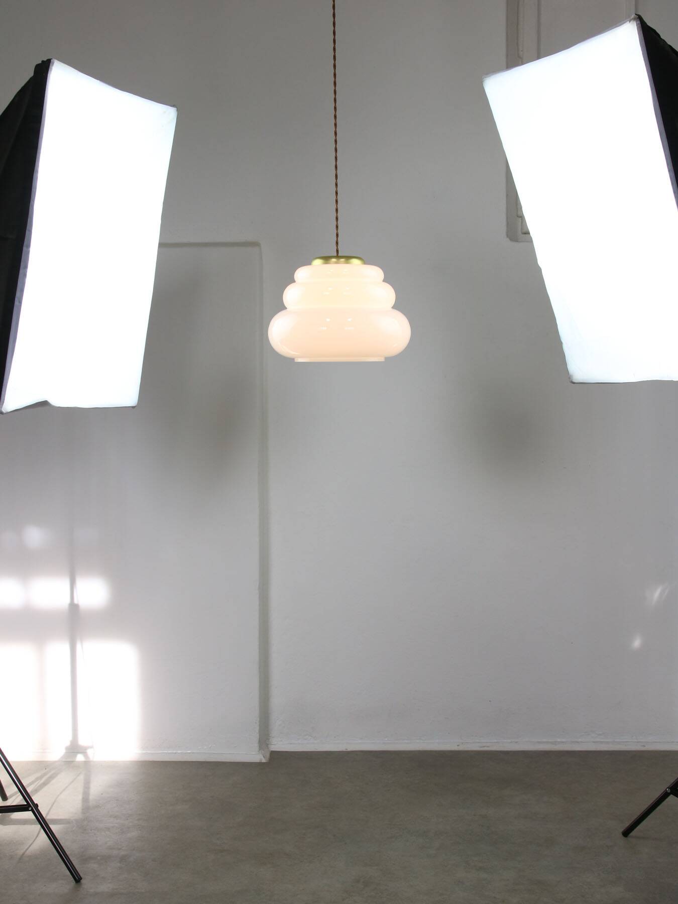 Mid-century italian brass and opaline cloud pendant lamp