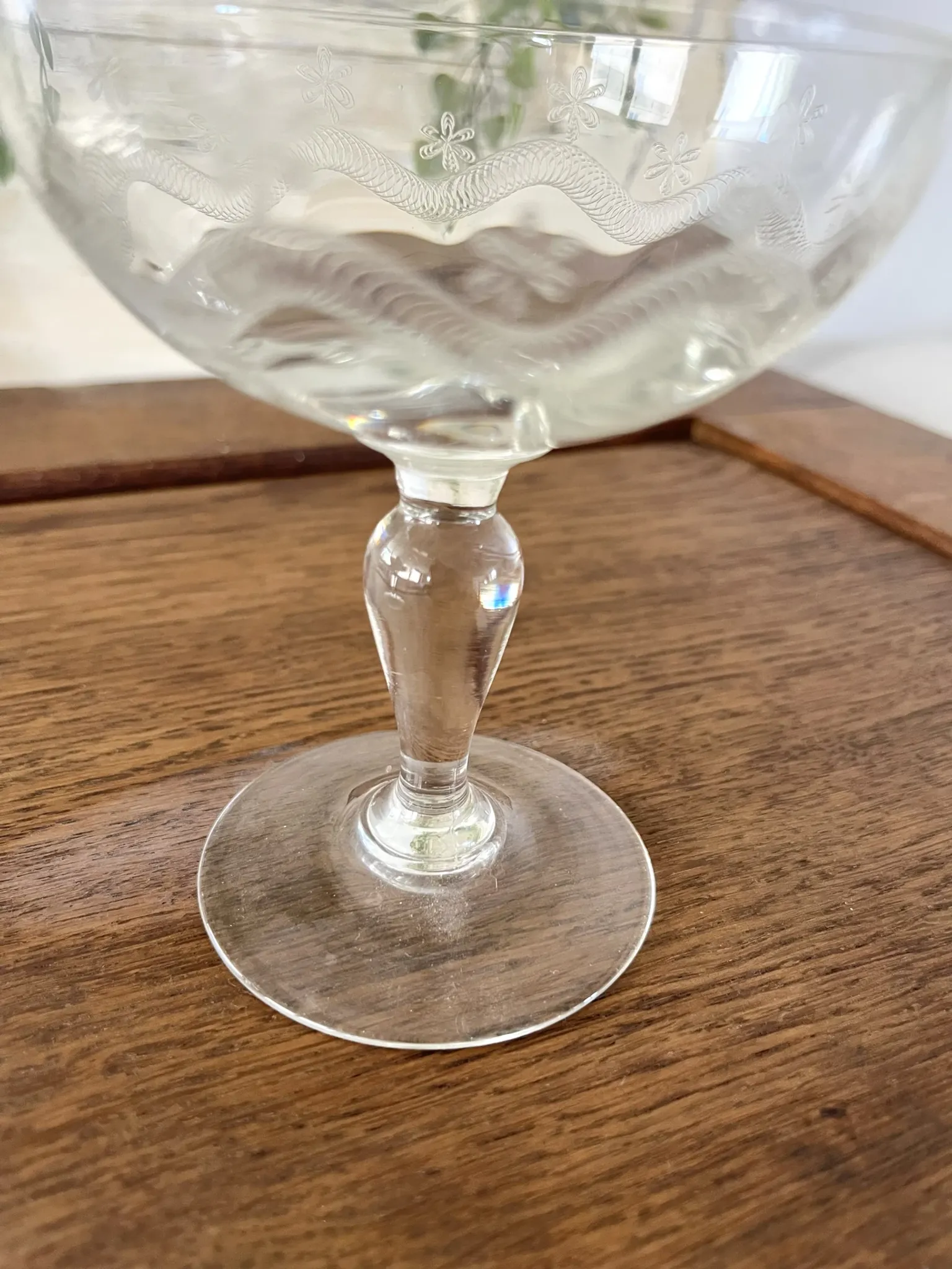 Champagne glasses coupe glasses set of 2 etched floral design crystal