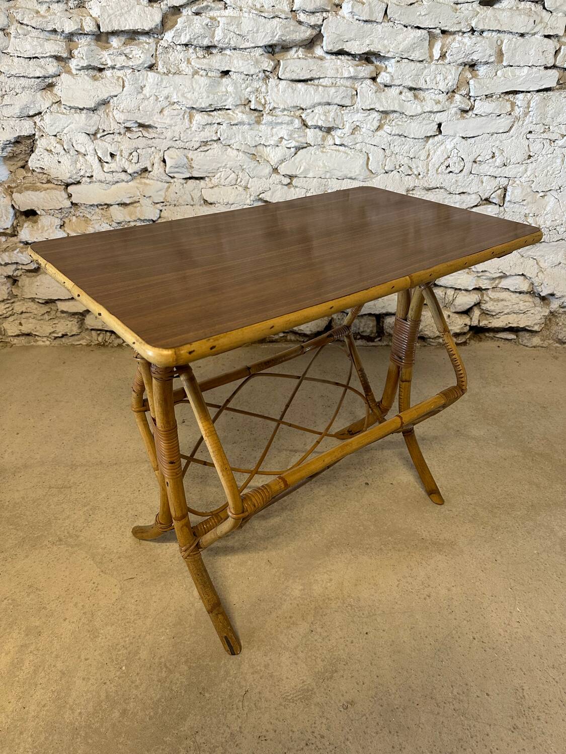 Vintage rattan coffee table with magazine racks
