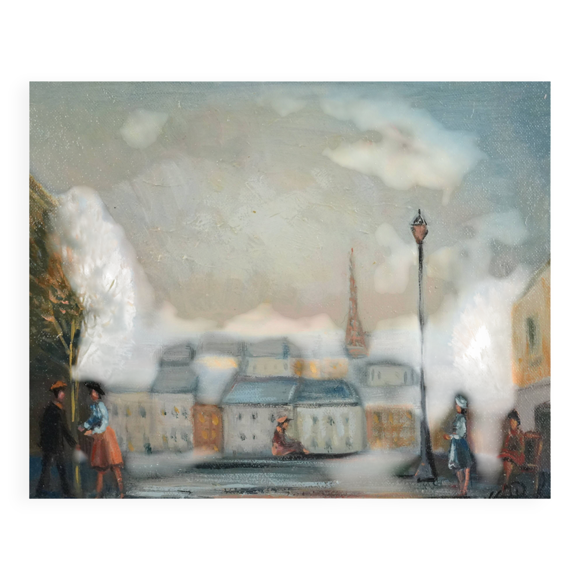 Michel Pabois: Paris, view over the rooftops, original oil on canvas signed.