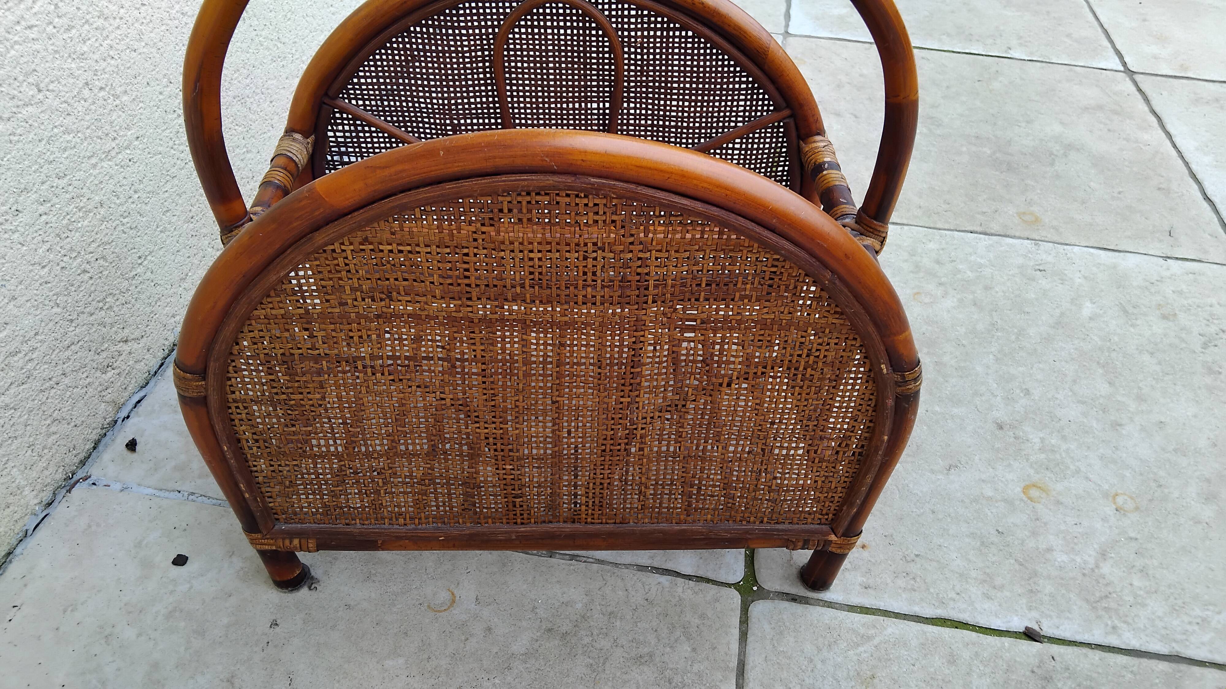 Vintage rattan cane magazine rack