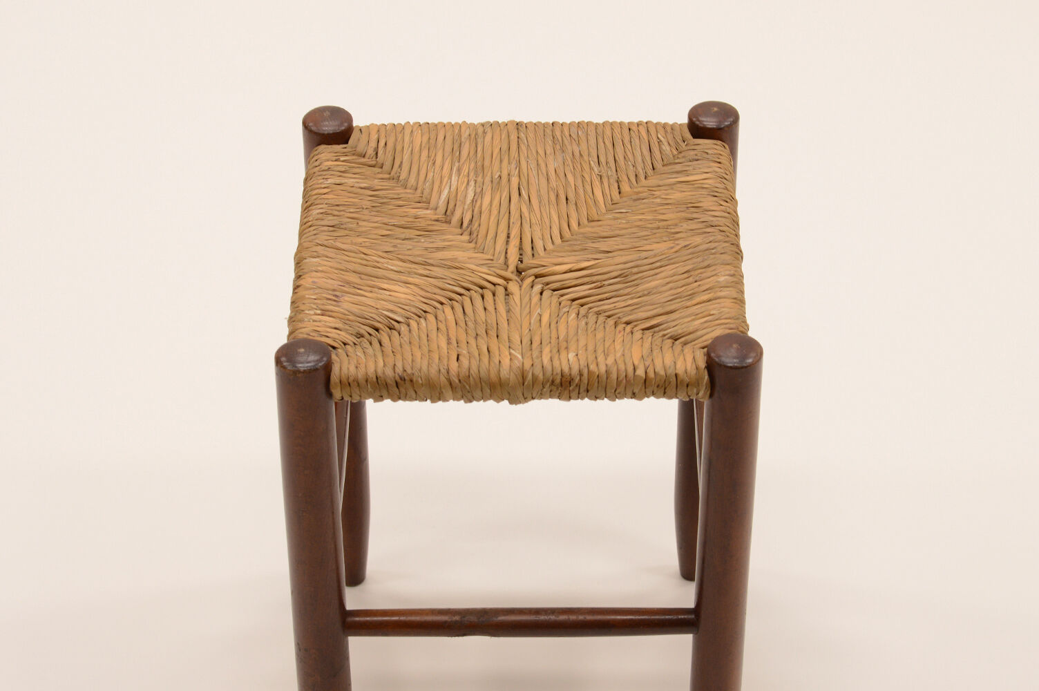 Set of 3 brutalist rush stools, French 70s.