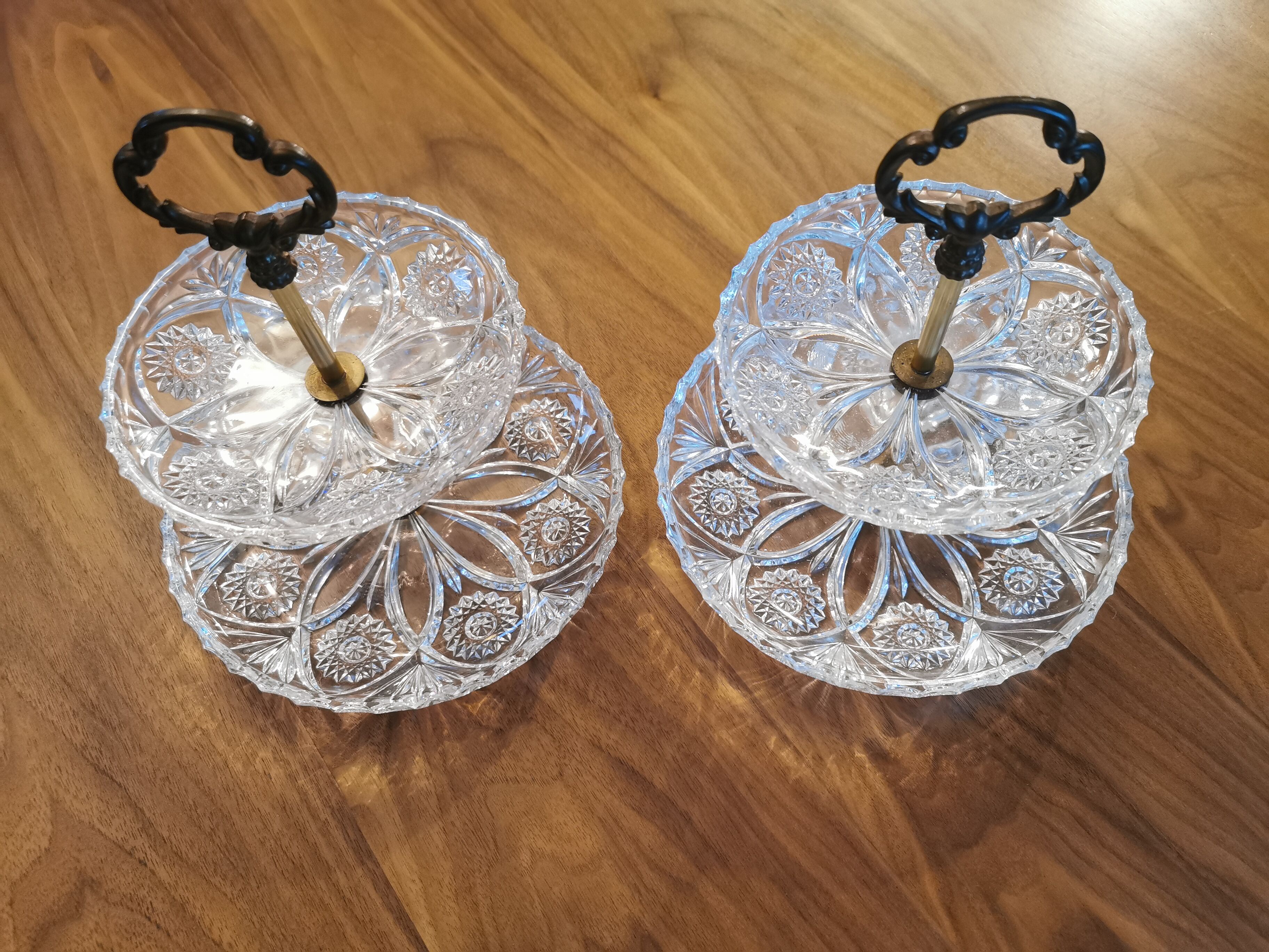 Ancient pair of cut glass table servants