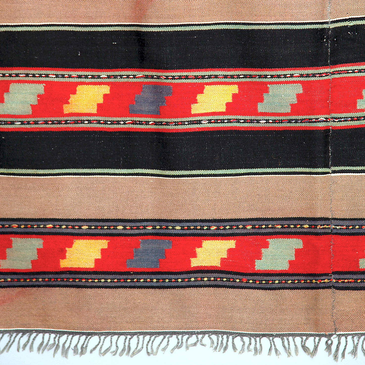 Handmade Black Brown Wool Rug With Geometric Designs 224x150cm