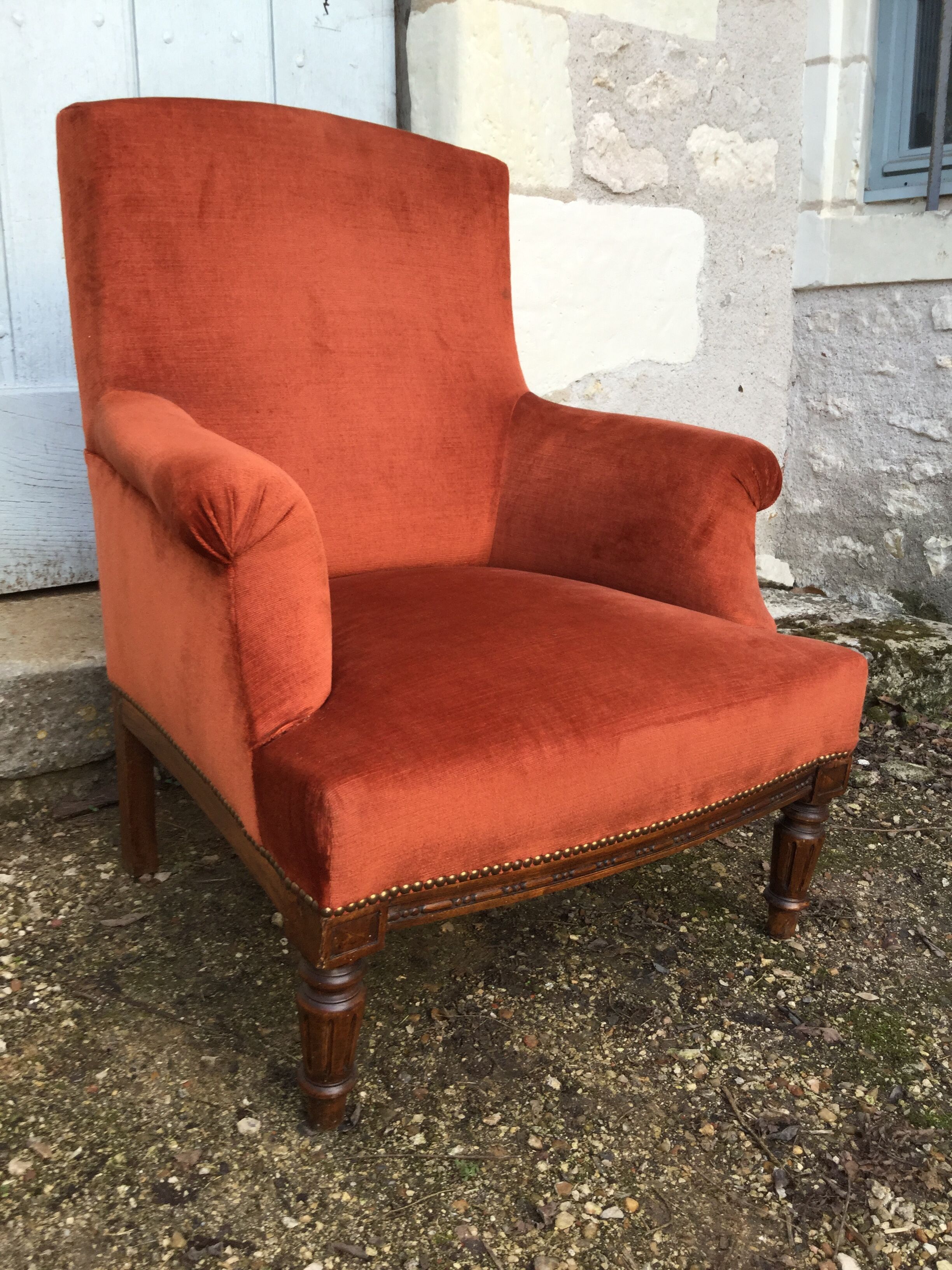 Fauteuil velours terracota
