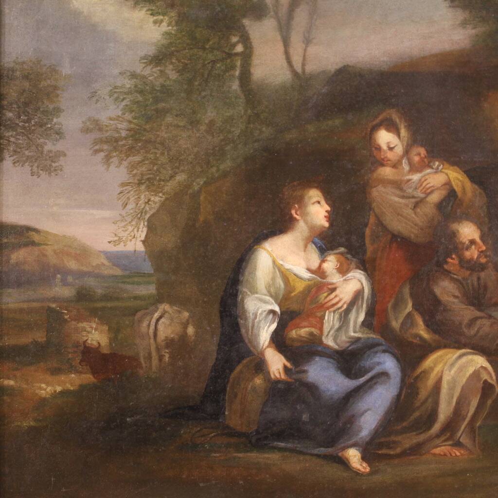 18th century Italian landscape painting with family scene