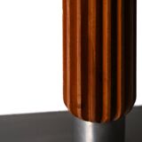 Mahogany bar table with steel base and carved stem