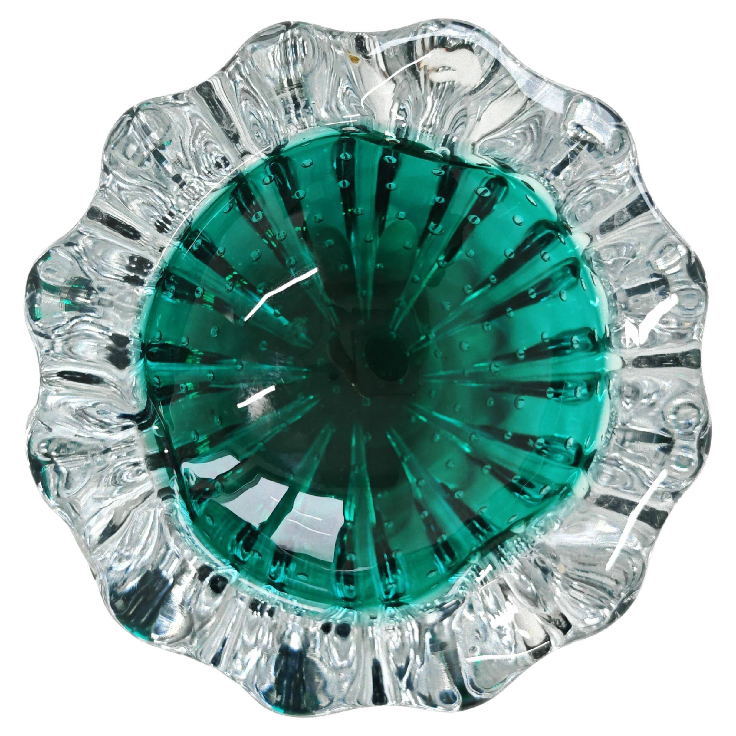 Murano glass ashtray Mid Century Modern with controlled bubbles