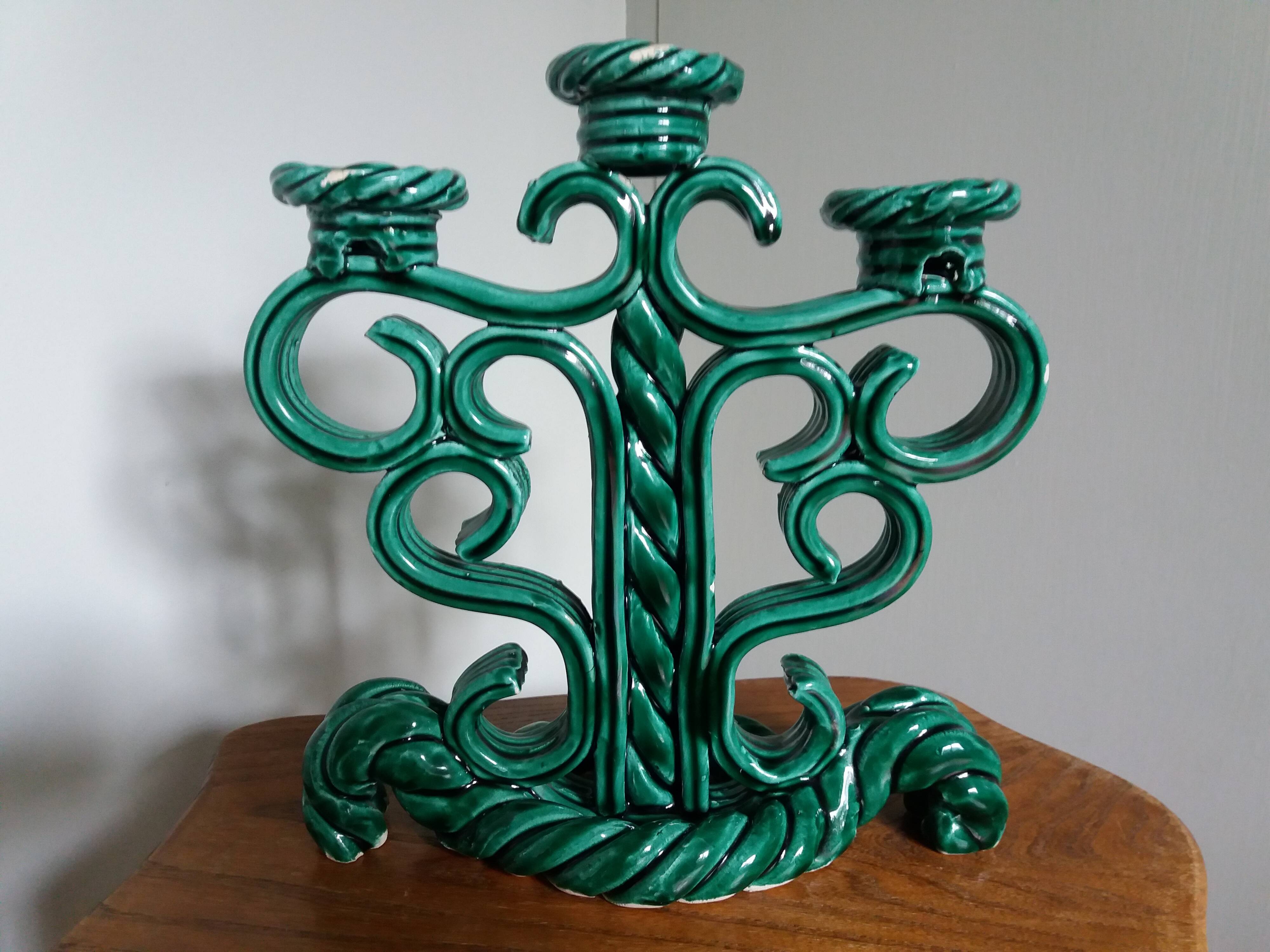 Vallauris Art Deco barbotine candlestick