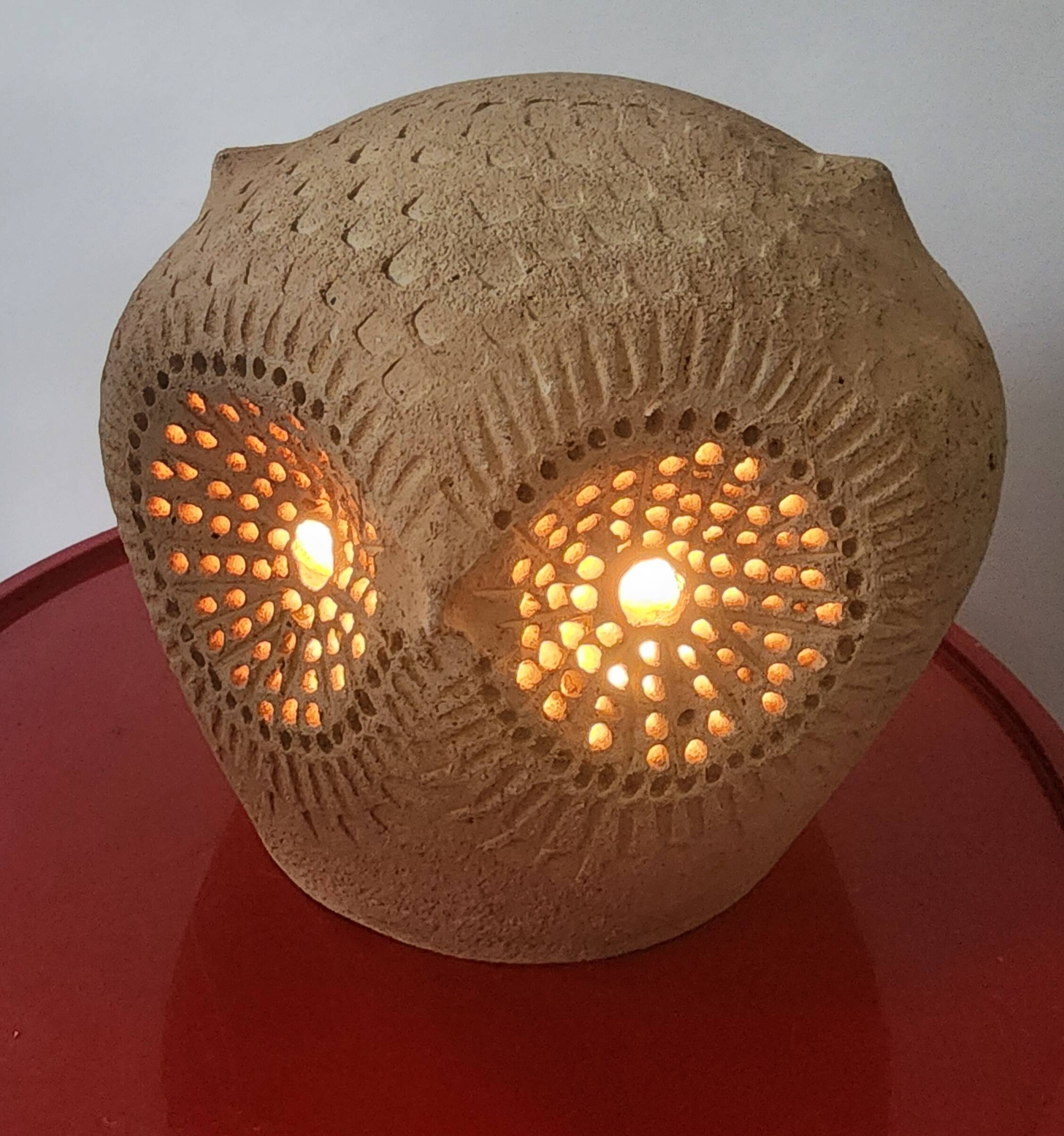 Vintage stoneware owl lamp, circa 1970