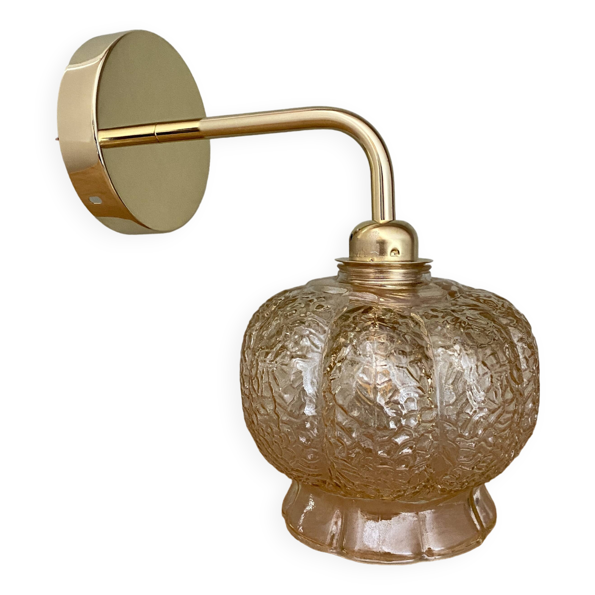 Vintage golden globe angled wall light in amber glass