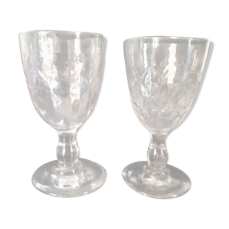 Lot de 2 verres anciens, soufflés et bullés