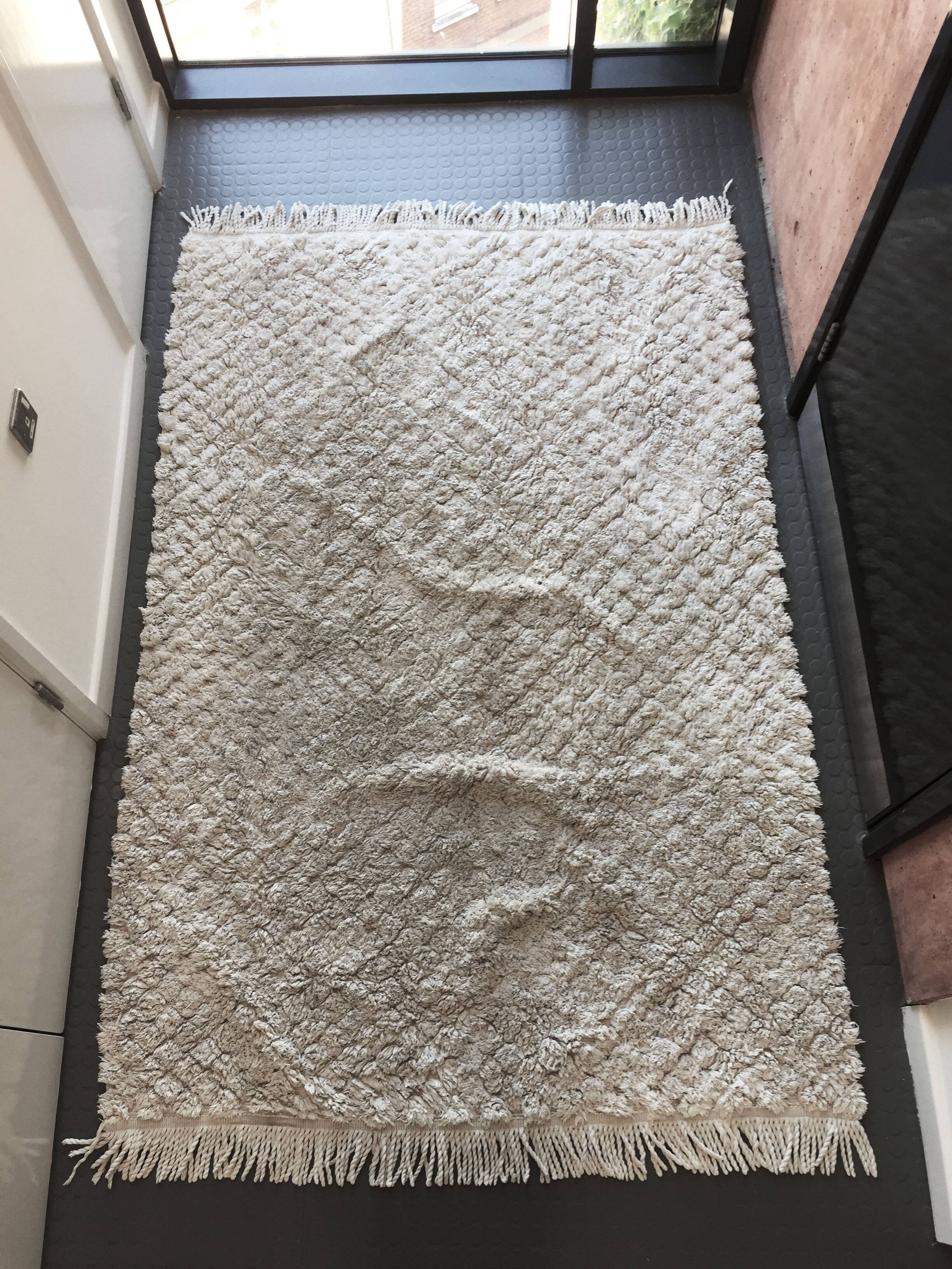 Vintage Off White Diamond Shapes Cotton Rug Scandinavian Midcentury Berber Style