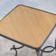 Pair of wrought iron side tables with oak tops, French work