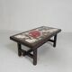Square tile table from Vallauris, signed Dan with an image of a fantastic bird, 1960s.
