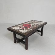 Square tile table from Vallauris, signed Dan with an image of a fantastic bird, 1960s.