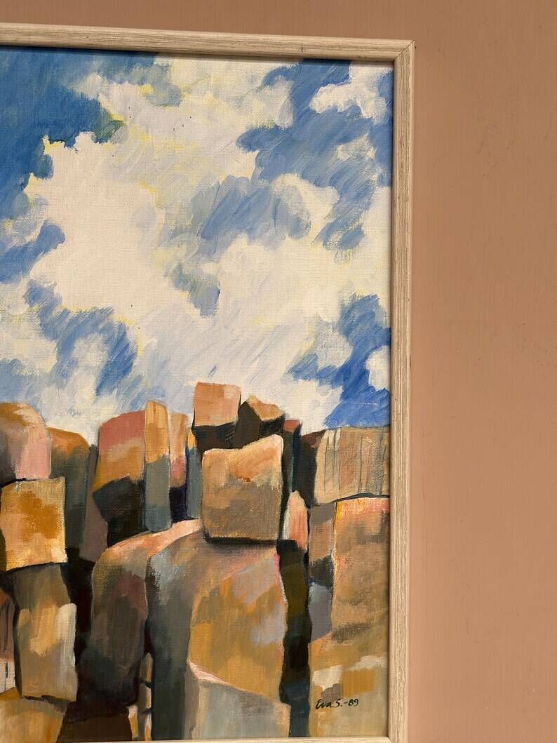 Original Swedish Oil on Canvas – "Landscape" by Eva S. – Signed – Vintage & Framed – 52 × 34 cm (20.5" × 13.4")