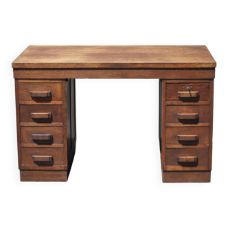 Vintage wooden desk 1940, art deco school desk, desk with drawers