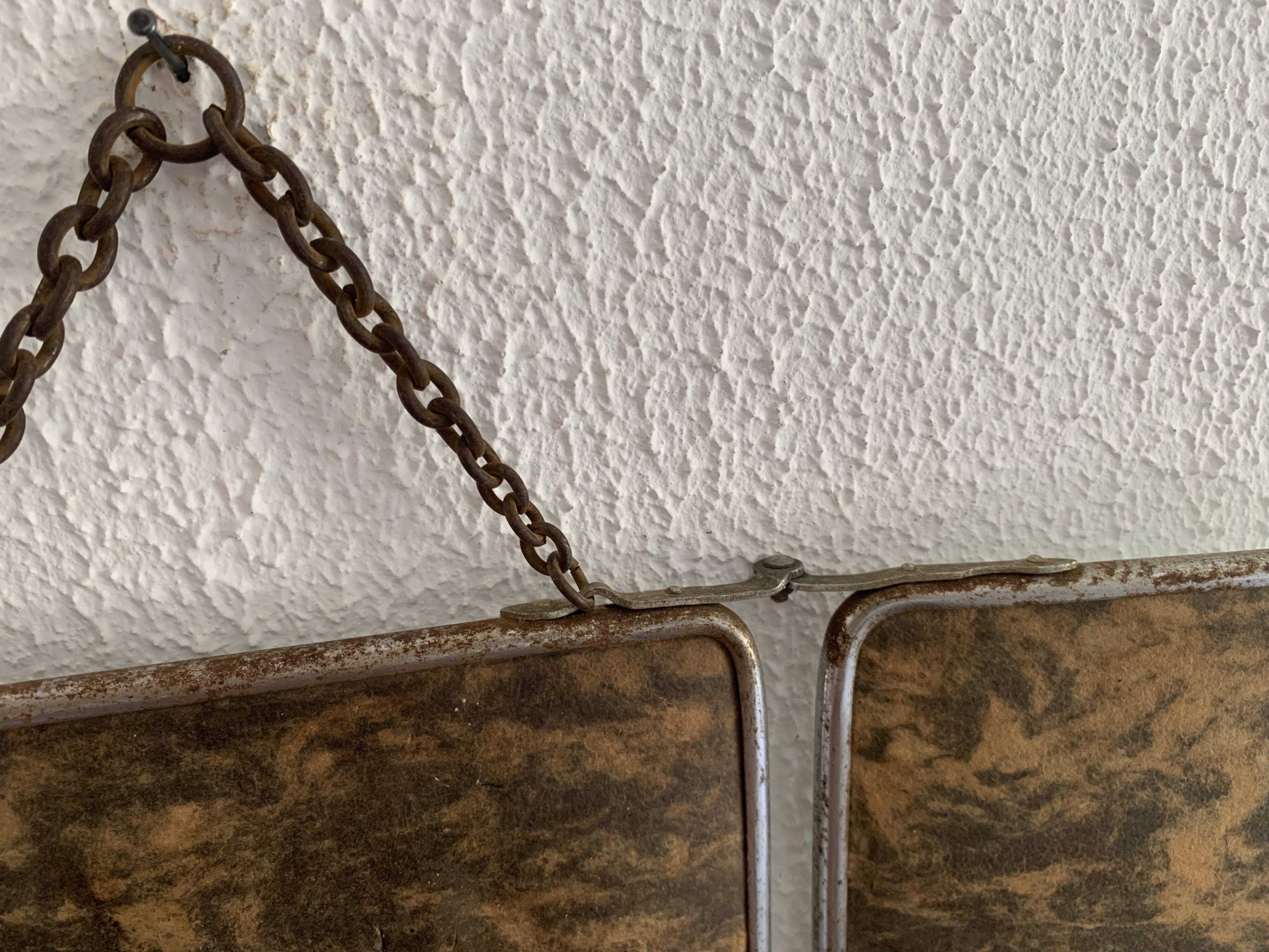 Vintage 1930s barber triptych mirror with camouflage beveled glass - 25 x 59 cm