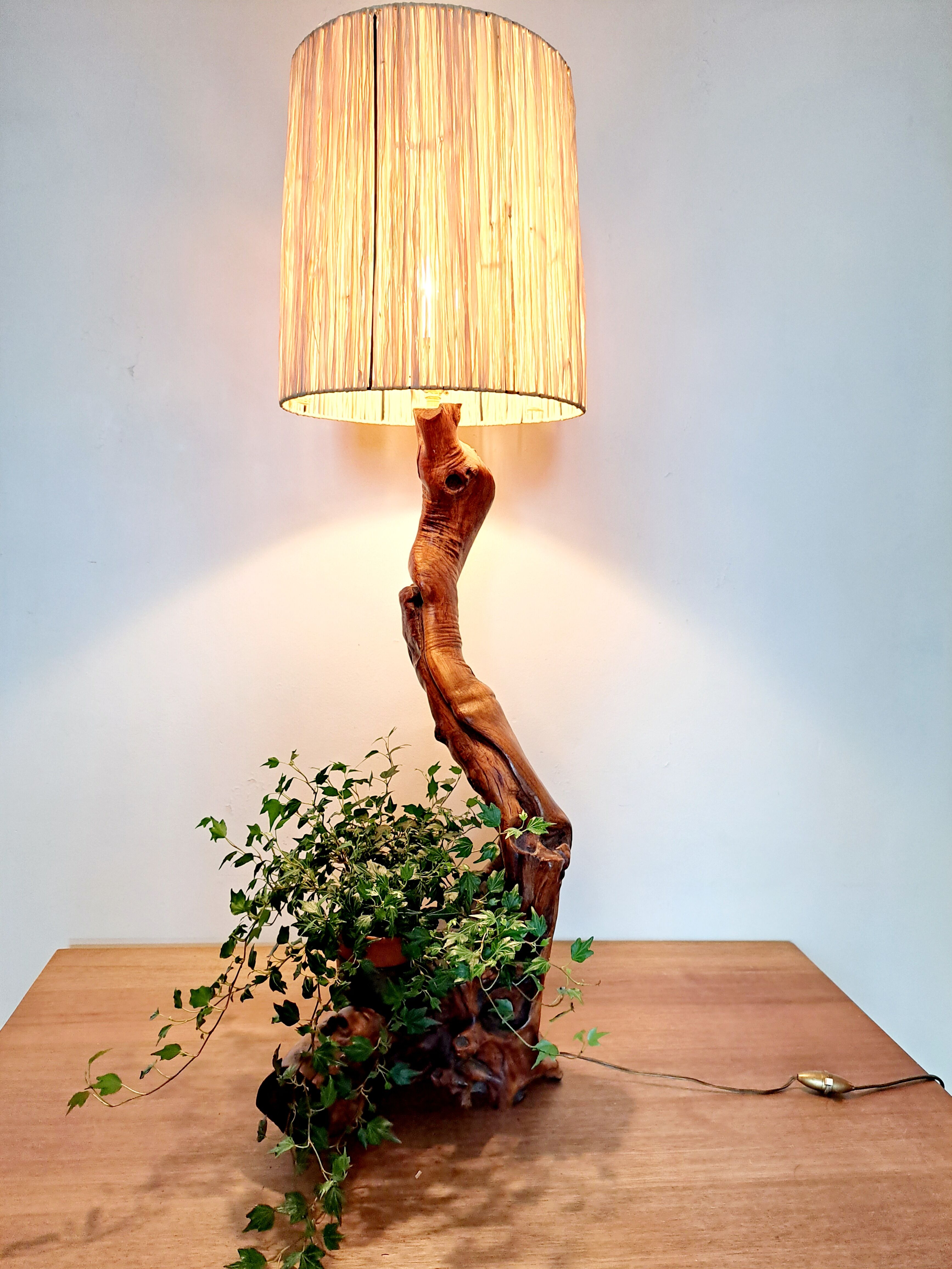 Brutalist lamp in olive wood 1970