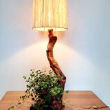 Brutalist lamp in olive wood 1970