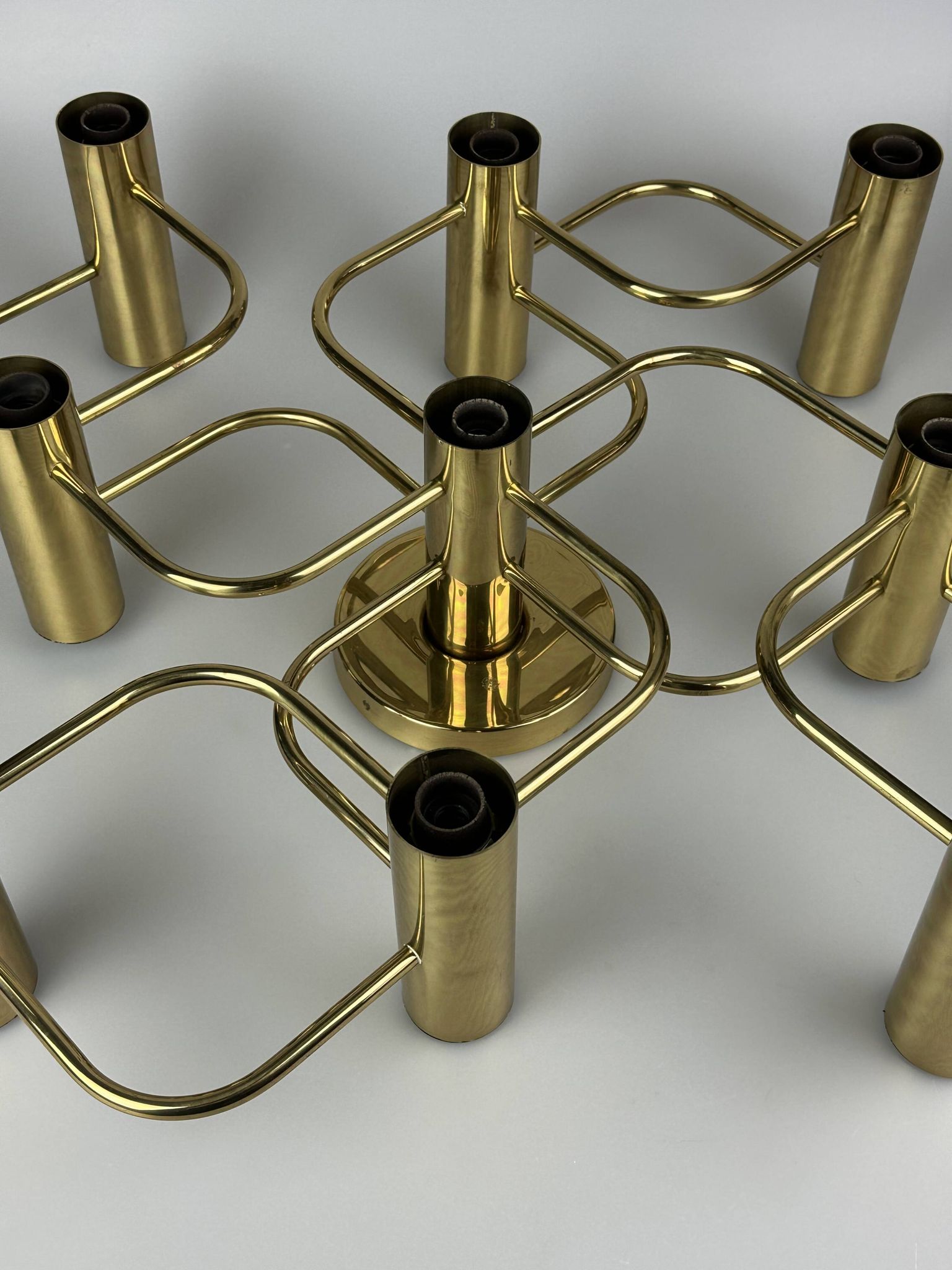60s 70s 9-bulb ceiling lamp from Leola Leuchten Germany in brass