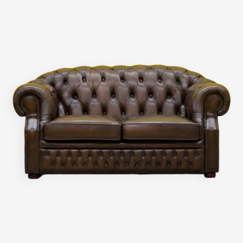 Canapé chesterfield en cuir brun vintage