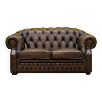 Canapé chesterfield en cuir brun vintage