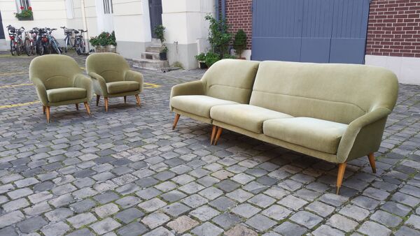 Canapé d'angle modular scandinave danois des années 50 vert tendre glacé