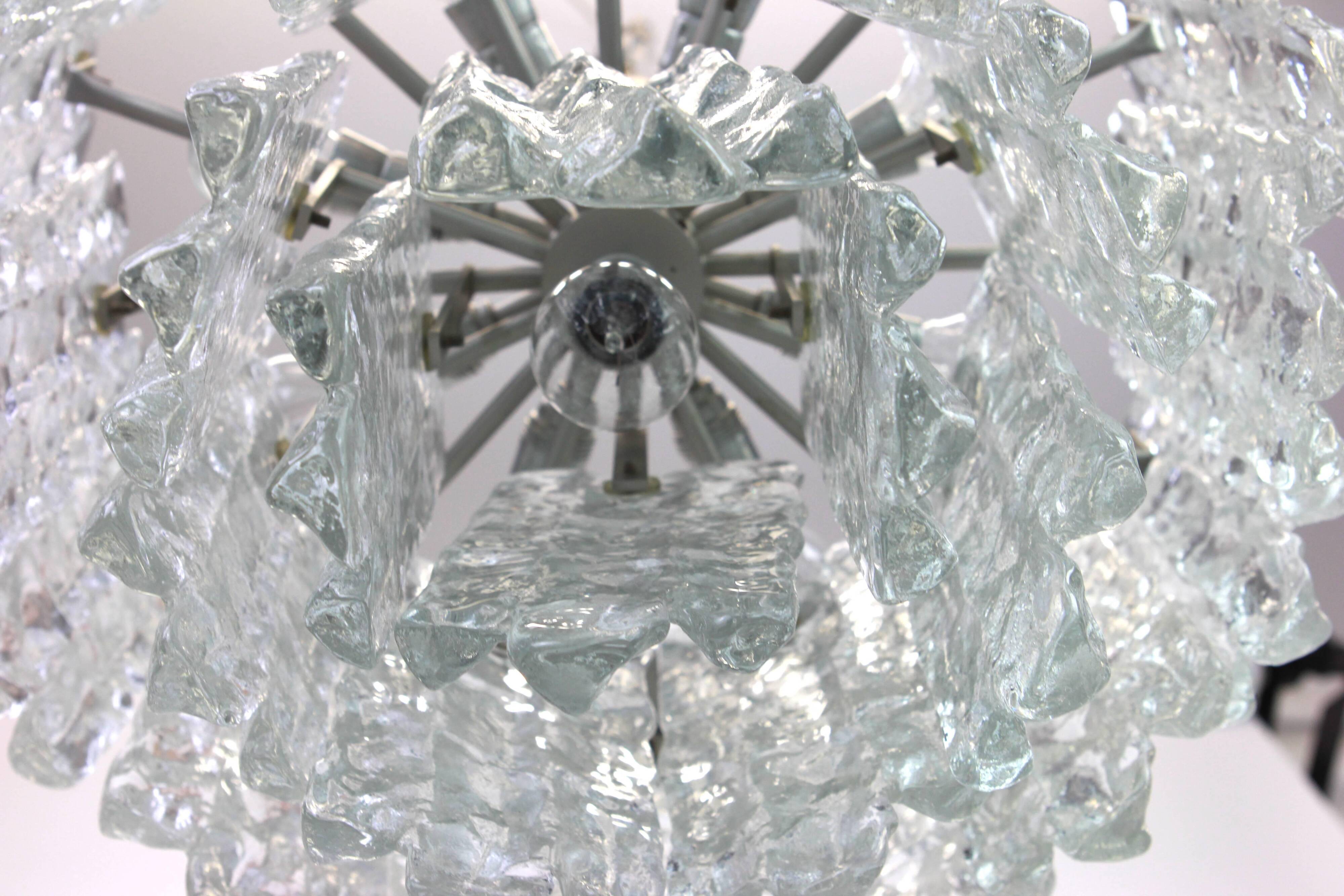 Large frosted glass chandelier from Murano by Kalmar, Austria, 1960s.