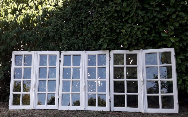 Oak window H96,8xL80,5cm old small tiles
