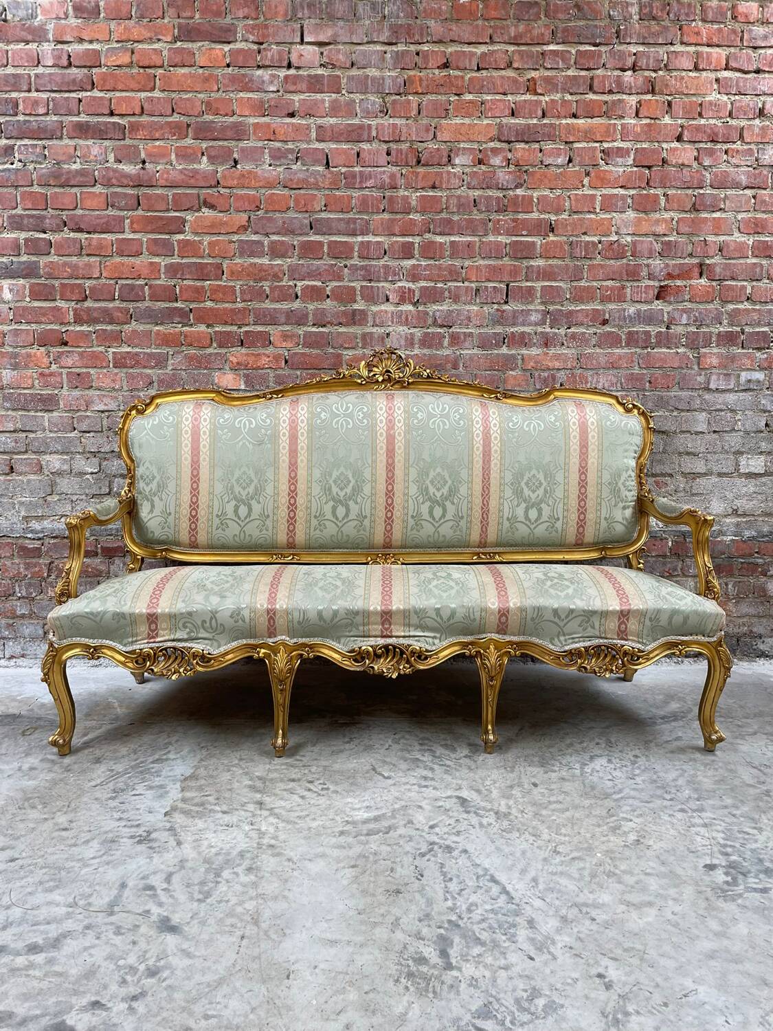 Antique Louis XV Style Gilded Sofa with Gobelin Upholstery