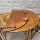 Vintage Audoux Minet bamboo, rattan, and smoked glass table duo.