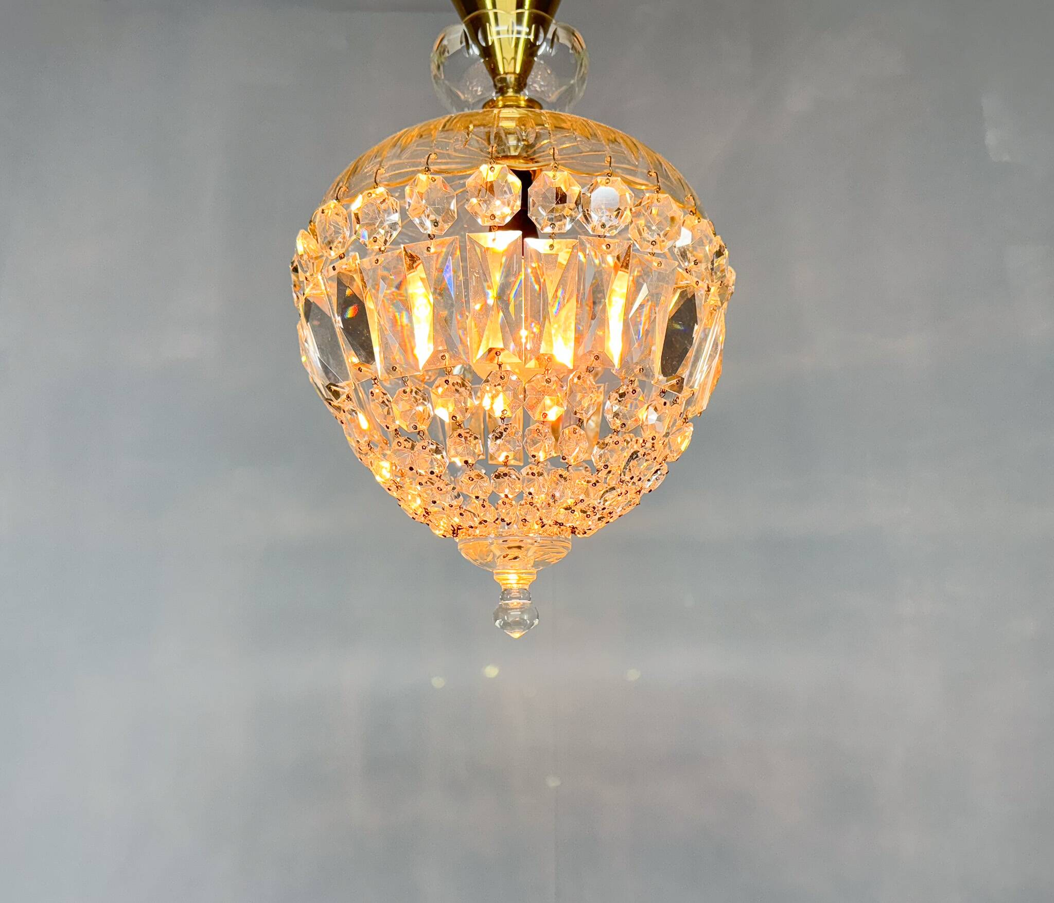 Mid Century Crystal & Brass Chandelier, Czechoslovakia